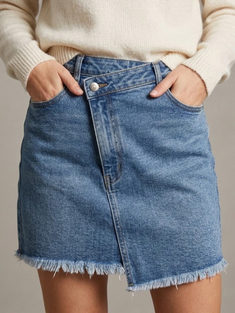 NWT Listicle Asymmetrical Raw Hem Women's Denim Wrap Skirt - Size Medium